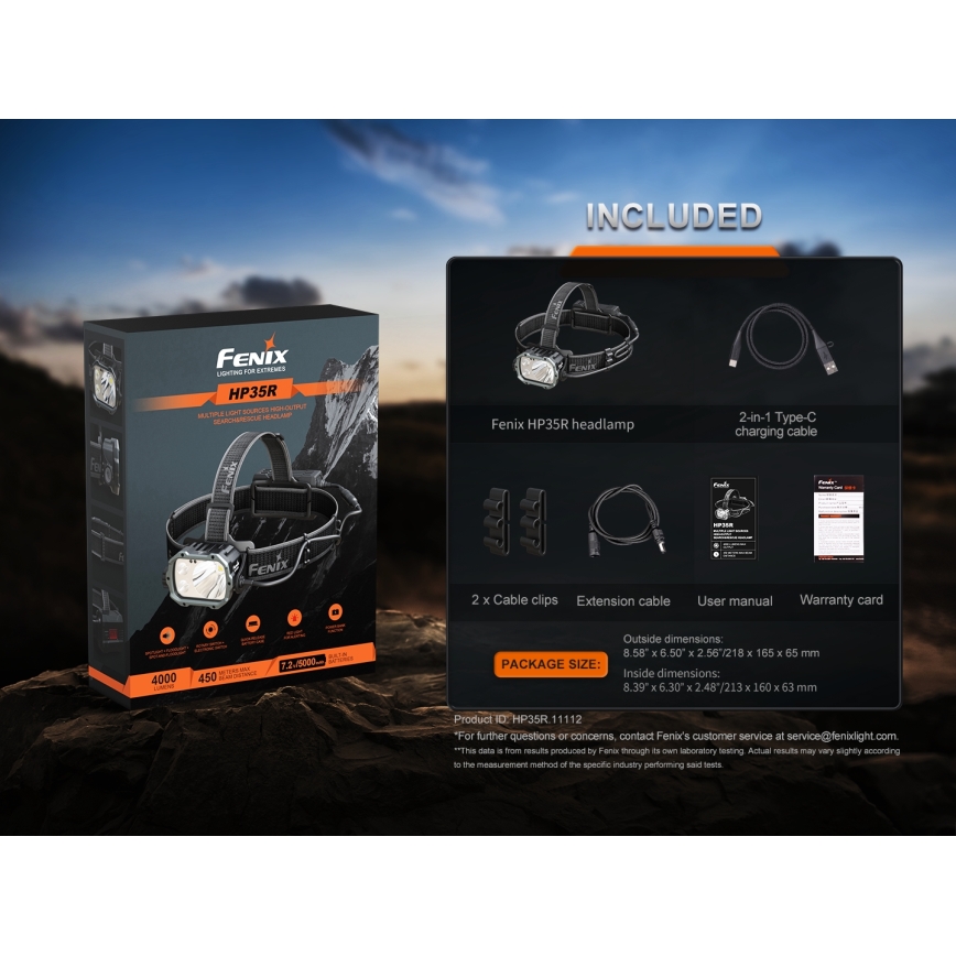 Fenix HP35R - Dimmable LED Rechargeable Headlamp LED/USB 5000 mAh IP66 4000 lm 500 h Black