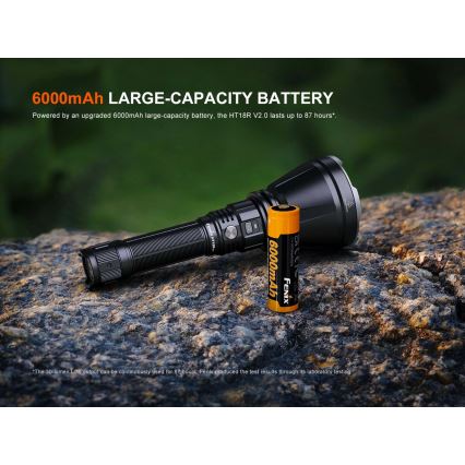 Fenix HT18RV20 - Dimmable Rechargeable LED Flashlight with USB, 6000 mAh, IP68, 3700 lm, 87 h, Black