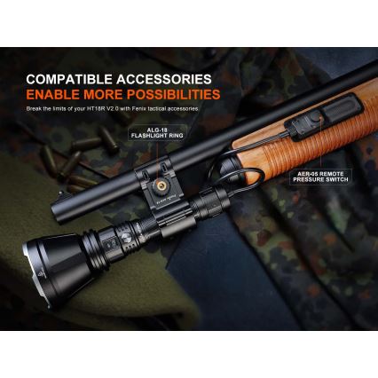 Fenix HT18RV20 - Dimmable Rechargeable LED Flashlight with USB, 6000 mAh, IP68, 3700 lm, 87 h, Black