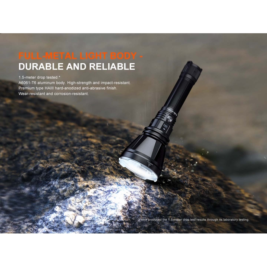 Fenix HT18RV20 - Dimmable Rechargeable LED Flashlight with USB, 6000 mAh, IP68, 3700 lm, 87 h, Black