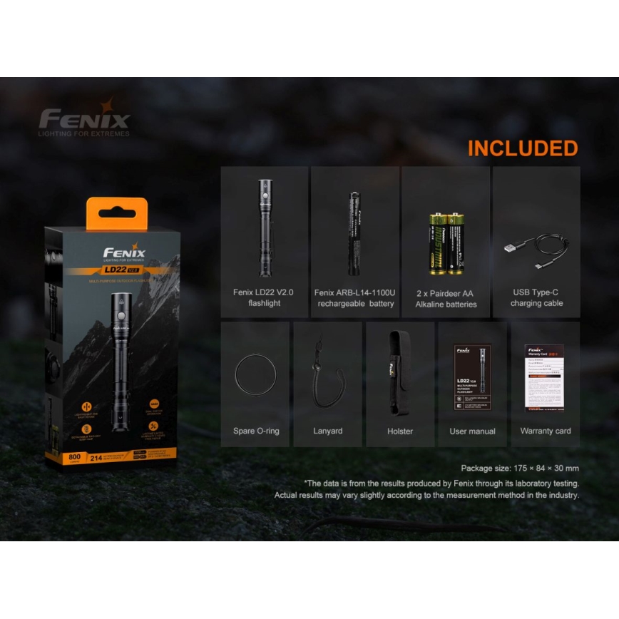 Fenix LD22V20 - LED Rechargeable flashlight LED/USB IP66 800 lm 220 hrs