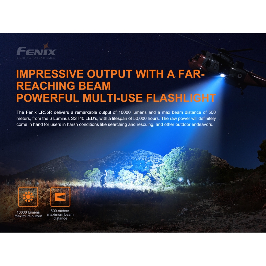 Fenix LR35R - LED Rechargeable flashlight 6xLED/2x21700 4000 mAh IP68 10000 lm 80 hrs