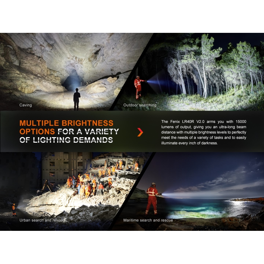 Fenix LR40RV20 - LED Rechargeable flashlight LED/USB IP68 15000 lm 177 h 5000 mAh