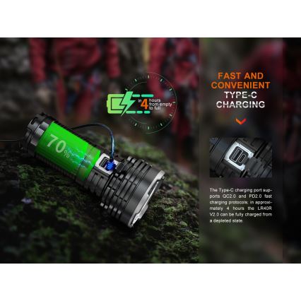Fenix LR40RV20 - LED Rechargeable flashlight LED/USB IP68 15000 lm 177 h 5000 mAh