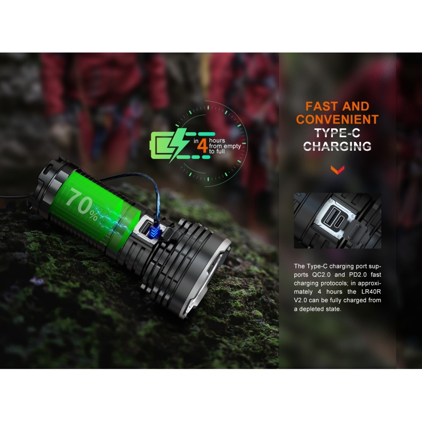 Fenix LR40RV20 - LED Rechargeable flashlight LED/USB IP68 15000 lm 177 h 5000 mAh
