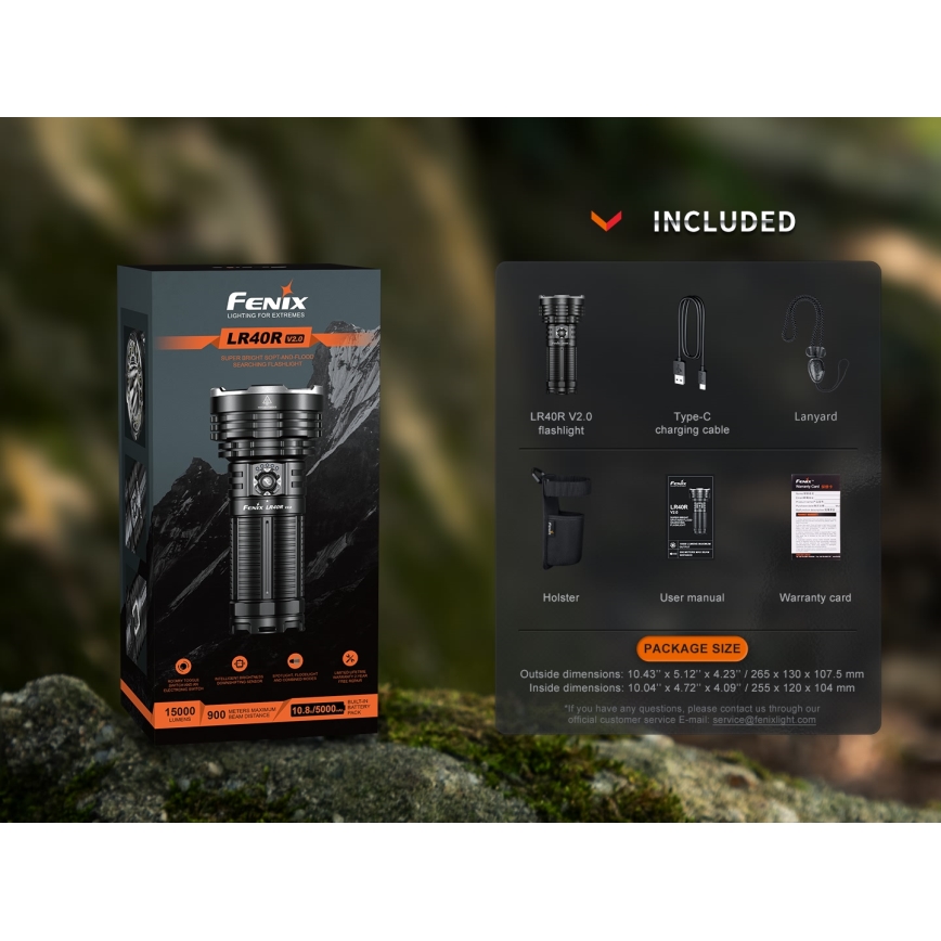 Fenix LR40RV20 - LED Rechargeable flashlight LED/USB IP68 15000 lm 177 h 5000 mAh