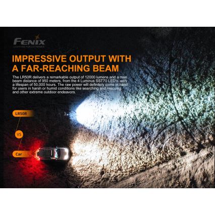 Fenix LR50R - LED Rechargeable flashlight 4xLED/USB IP68 12000 lm 58 hrs