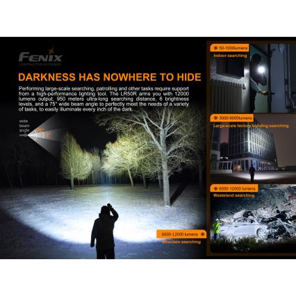 Fenix LR50R - LED Rechargeable flashlight 4xLED/USB IP68 12000 lm 58 hrs
