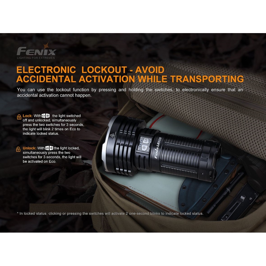 Fenix LR50R - LED Rechargeable flashlight 4xLED/USB IP68 12000 lm 58 hrs