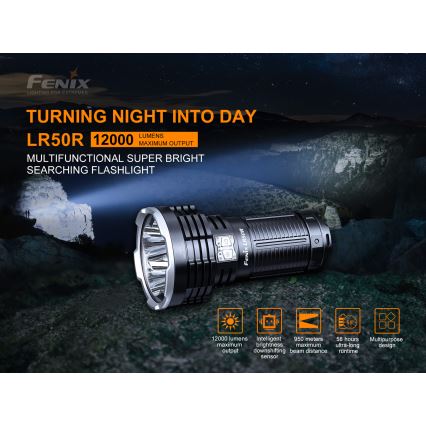 Fenix LR50R - LED Rechargeable flashlight 4xLED/USB IP68 12000 lm 58 hrs