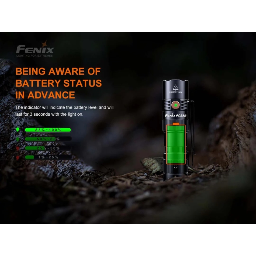 Fenix PD25R - LED Rechargeable flashlight LED/1xCR123A IP68 800 lm 70 h