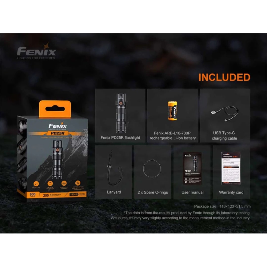 Fenix PD25R - LED Rechargeable flashlight LED/1xCR123A IP68 800 lm 70 h