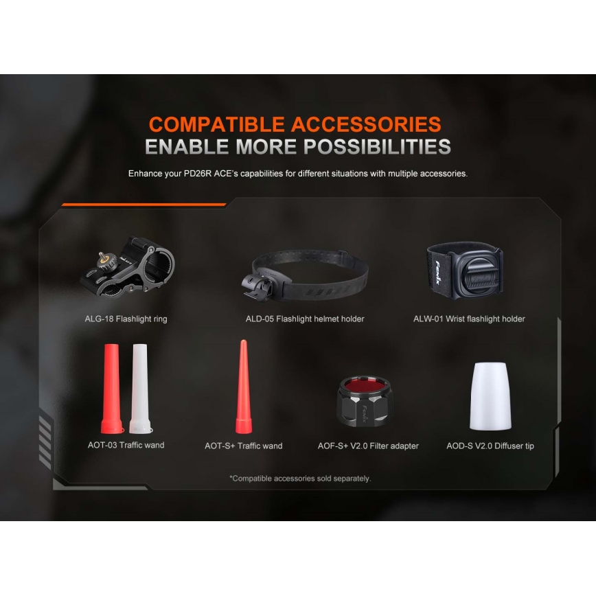Fenix PD26RACE - Dimmable Rechargeable LED Flashlight LED/USB, 1600 mAh, IP68, 1300 lm, 556 h, black