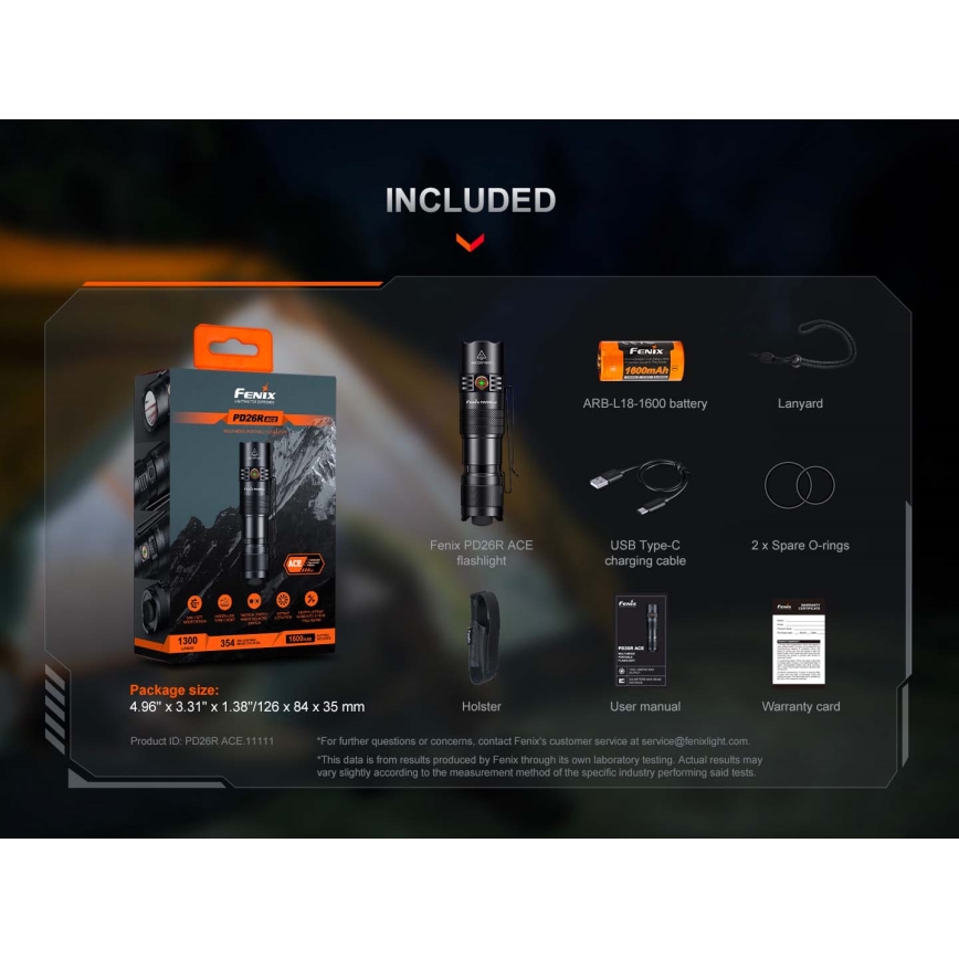 Fenix PD26RACE - Dimmable Rechargeable LED Flashlight LED/USB, 1600 mAh, IP68, 1300 lm, 556 h, black