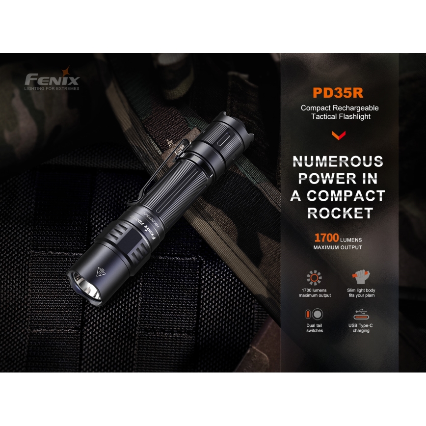 Fenix PD35R - LED Rechargeable flashlight LED/USB/2xCR123A IP68 1700 lm 100 h 3400 mAh