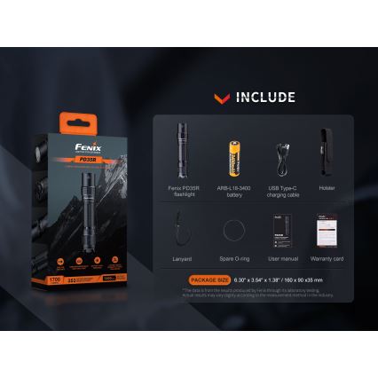 Fenix PD35R - LED Rechargeable flashlight LED/USB/2xCR123A IP68 1700 lm 100 h 3400 mAh