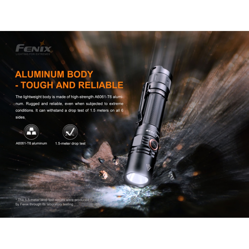 Fenix PD35V30 - LED Rechargeable flashlight LED/USB/2xCR123A IP68 1700 shiny 230 h 2600 mAh