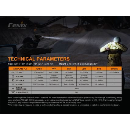Fenix PD35V30 - LED Rechargeable flashlight LED/USB/2xCR123A IP68 1700 shiny 230 h 2600 mAh