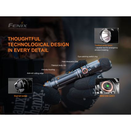 Fenix PD35V30 - LED Rechargeable flashlight LED/USB/2xCR123A IP68 1700 shiny 230 h 2600 mAh
