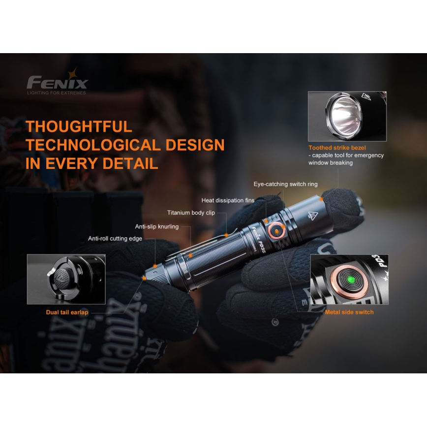 Fenix PD35V30 - LED Rechargeable flashlight LED/USB/2xCR123A IP68 1700 shiny 230 h 2600 mAh