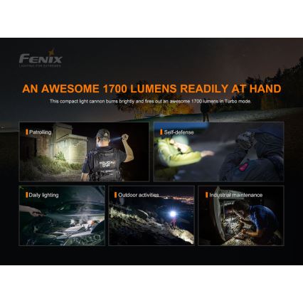 Fenix PD35V30 - LED Rechargeable flashlight LED/USB/2xCR123A IP68 1700 shiny 230 h 2600 mAh
