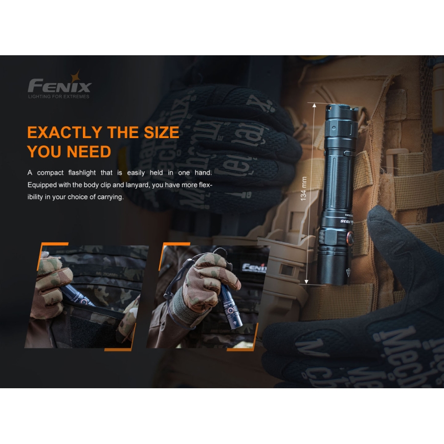 Fenix PD35V30 - LED Rechargeable flashlight LED/USB/2xCR123A IP68 1700 shiny 230 h 2600 mAh