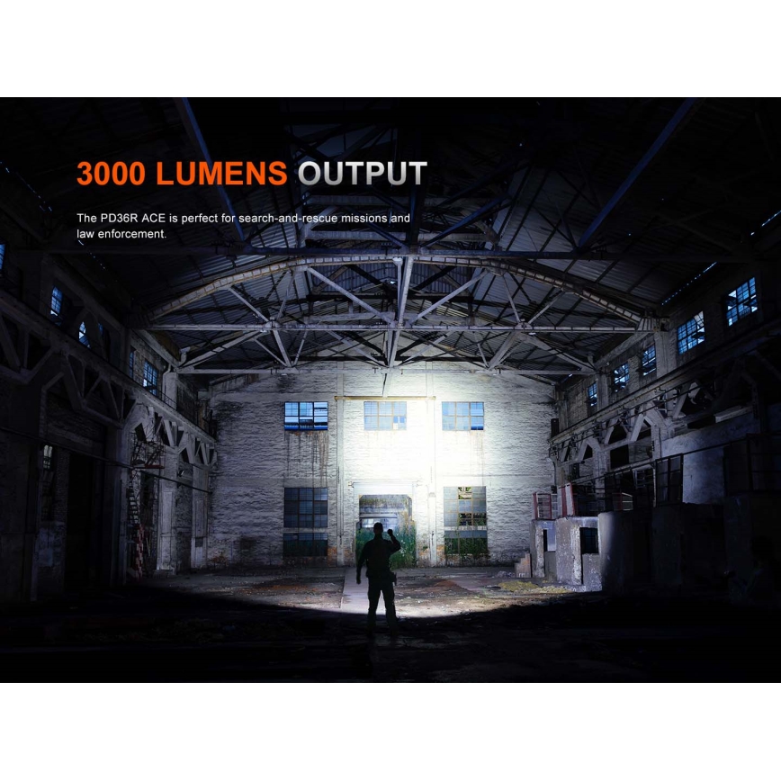 Fenix PD36RACE - Dimmable USB-rechargeable LED flashlight, 5000 mAh, IP68, 3000 lm, 63.45 h, black