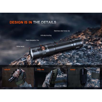 Fenix PD36RACE - Dimmable USB-rechargeable LED flashlight, 5000 mAh, IP68, 3000 lm, 63.45 h, black