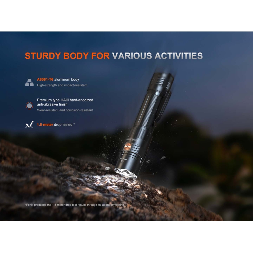 Fenix PD36RACE - Dimmable USB-rechargeable LED flashlight, 5000 mAh, IP68, 3000 lm, 63.45 h, black