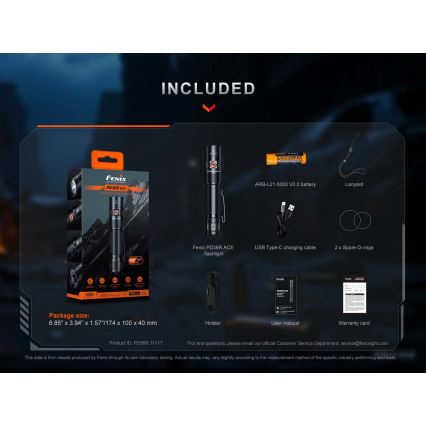 Fenix PD36RACE - Dimmable USB-rechargeable LED flashlight, 5000 mAh, IP68, 3000 lm, 63.45 h, black