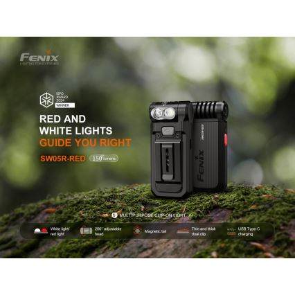 Fenix SW05RREDBLC - LED Dimmable rechargeable flashlight LED/USB IPX6 150 lm 49 h black