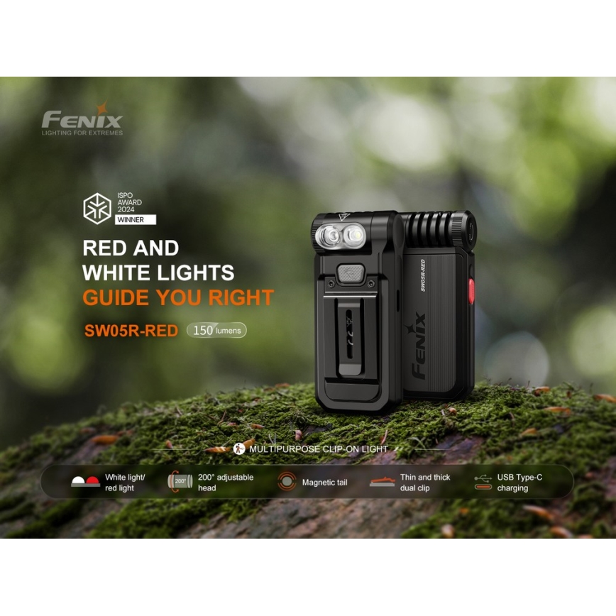 Fenix SW05RREDBLC - LED Dimmable rechargeable flashlight LED/USB IPX6 150 lm 49 h black