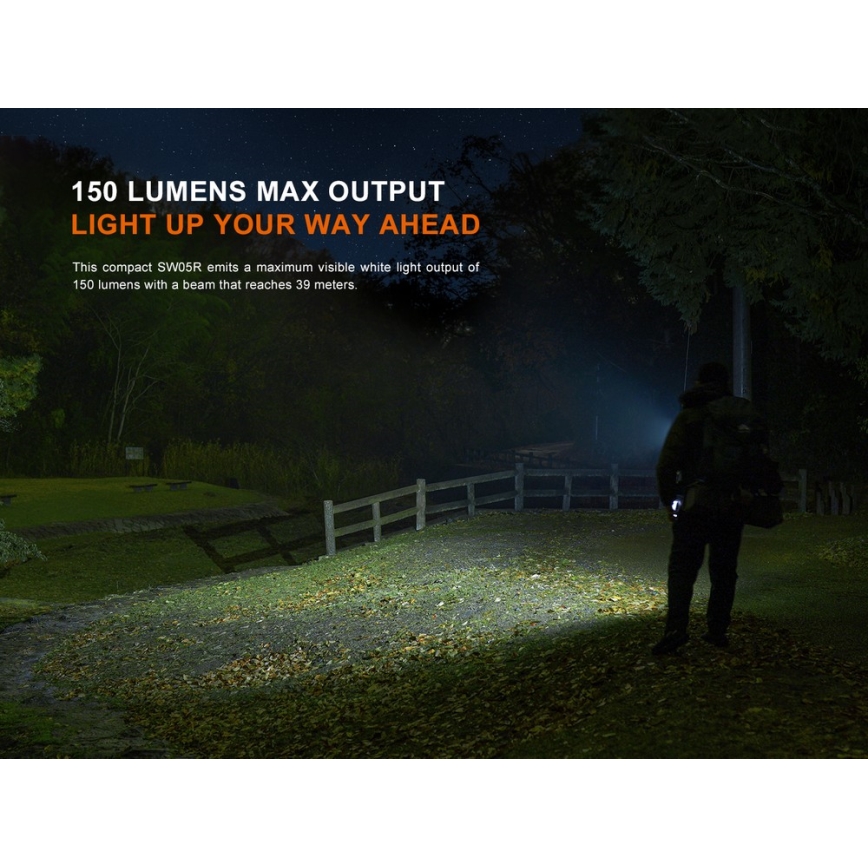 Fenix SW05RREDBLC - LED Dimmable rechargeable flashlight LED/USB IPX6 150 lm 49 h black