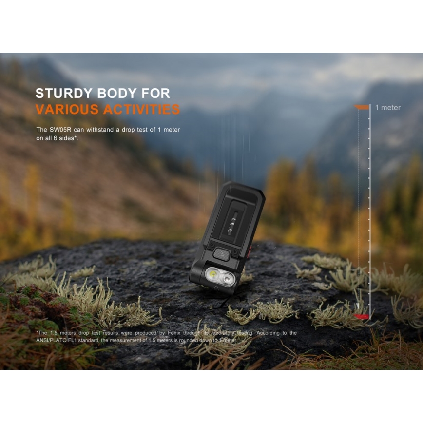 Fenix SW05RREDBLC - LED Dimmable rechargeable flashlight LED/USB IPX6 150 lm 49 h black