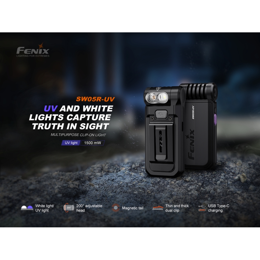 Fenix SW05RUVBLC - LED Dimmable rechargeable flashlight LED/USB IPX6 150 lm 49 h black