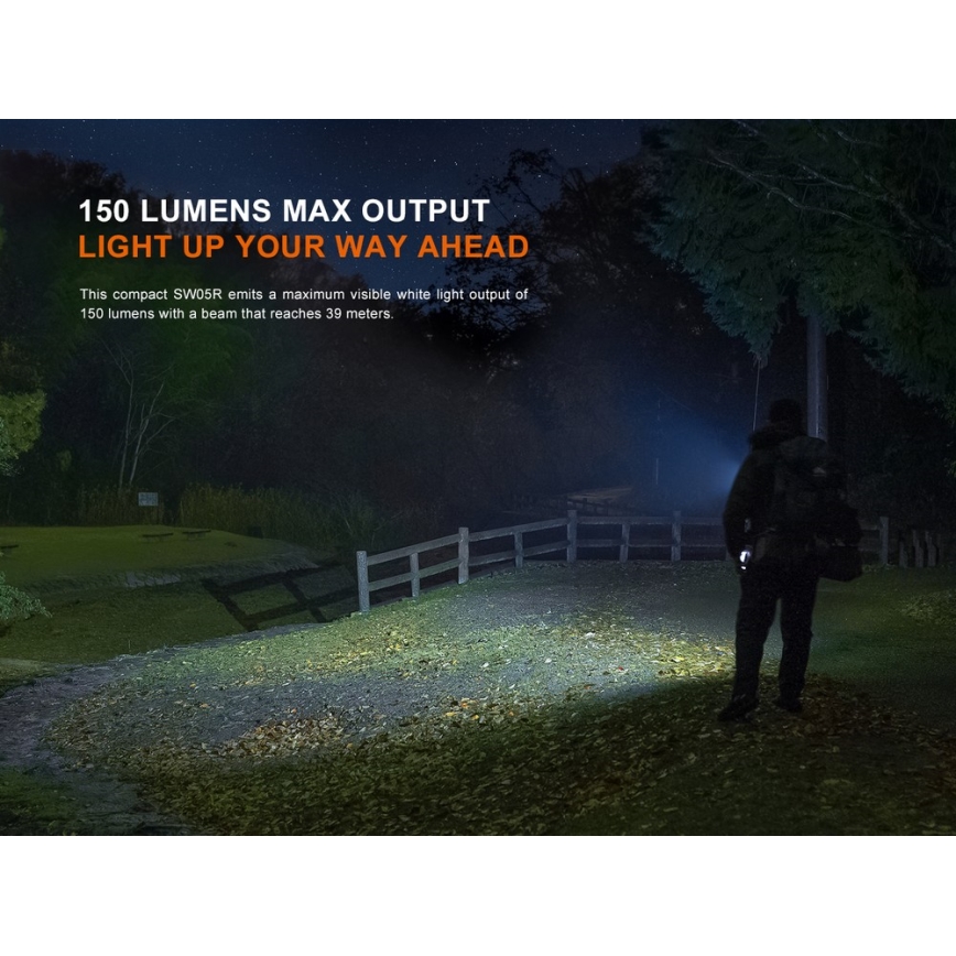 Fenix SW05RUVBLC - LED Dimmable rechargeable flashlight LED/USB IPX6 150 lm 49 h black