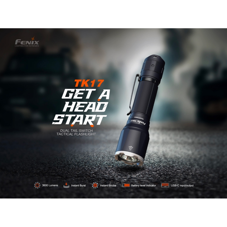 Fenix TK17BLK - Dimmable Rechargeable LED Flashlight LED/USB 6000 mAh IP68 3600 lm 60 h Black