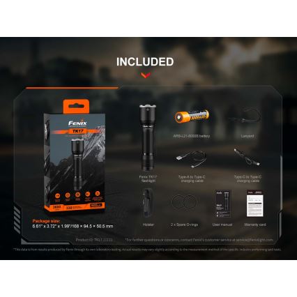 Fenix TK17BLK - Dimmable Rechargeable LED Flashlight LED/USB 6000 mAh IP68 3600 lm 60 h Black