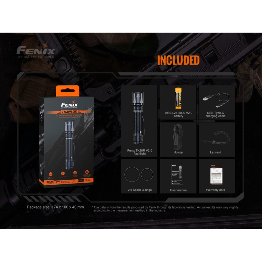 Fenix TK20RV20 - LED Tactical rechargeable flashlight LED/USB IP68 3000 lm 48 hrs