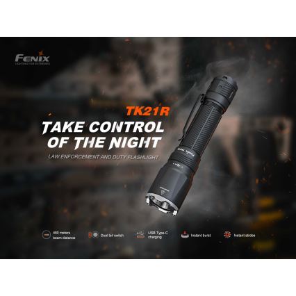 Fenix TK21RBLK - Dimmable Rechargeable LED/USB Flashlight, 6000 mAh, IP68, 3600 lm, 72.5 h, Black