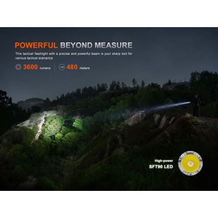 Fenix TK21RBLK - Dimmable Rechargeable LED/USB Flashlight, 6000 mAh, IP68, 3600 lm, 72.5 h, Black