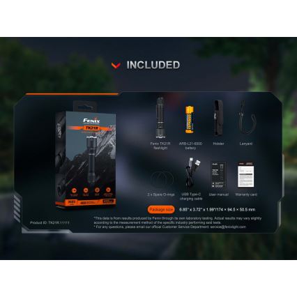 Fenix TK21RBLK - Dimmable Rechargeable LED/USB Flashlight, 6000 mAh, IP68, 3600 lm, 72.5 h, Black