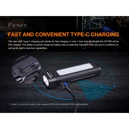 Fenix WT16R - LED Rechargeable flashlight 2xLED/USB IP66 300 lm 30 hrs