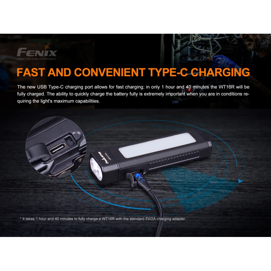 Fenix WT16R - LED Rechargeable flashlight 2xLED/USB IP66 300 lm 30 hrs