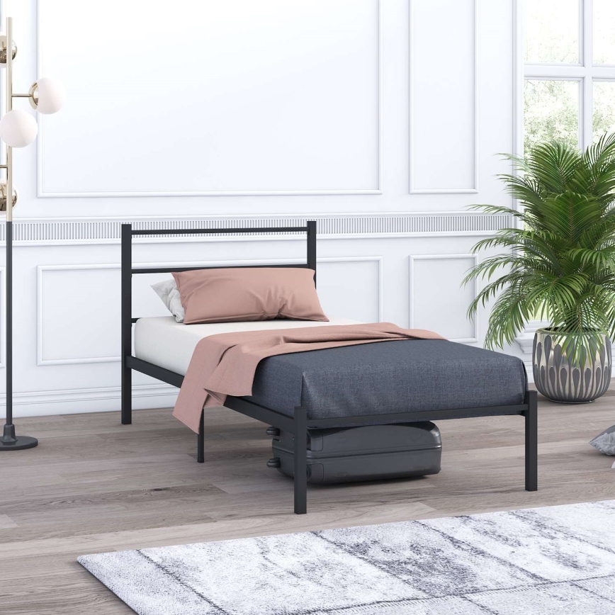 FERON Metal Single Bed 90x200 cm, Black — 120 kg Load Capacity