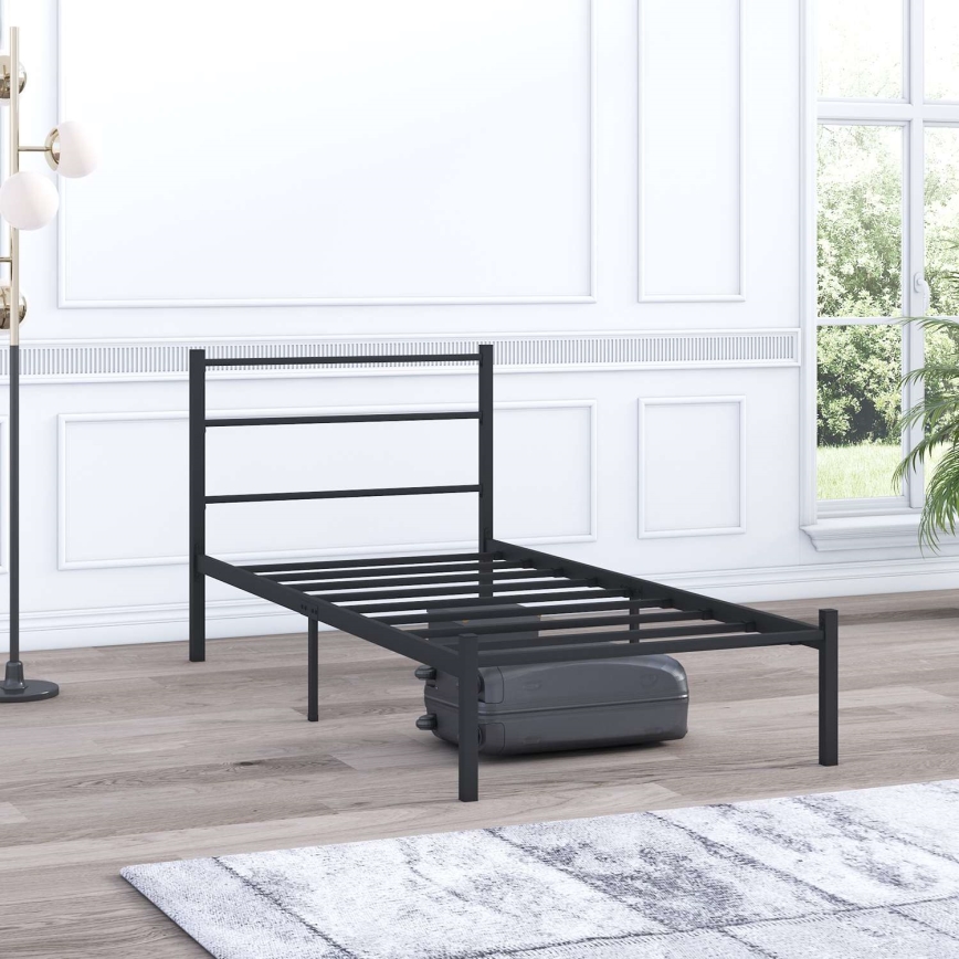 FERON Metal Single Bed 90x200 cm, Black — 120 kg Load Capacity