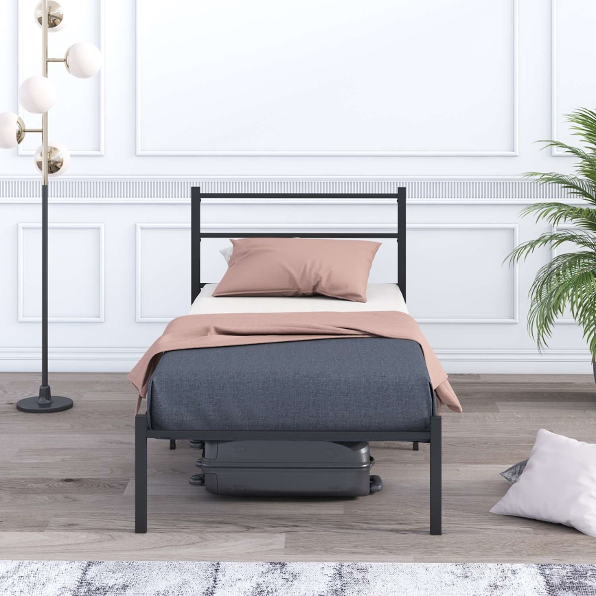 FERON Metal Single Bed 90x200 cm, Black — 120 kg Load Capacity