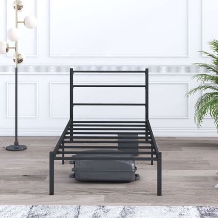 FERON Metal Single Bed 90x200 cm, Black — 120 kg Load Capacity