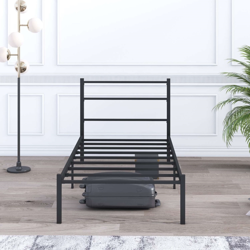 FERON Metal Single Bed 90x200 cm, Black — 120 kg Load Capacity