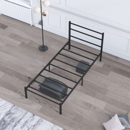 FERON Metal Single Bed 90x200 cm, Black — 120 kg Load Capacity